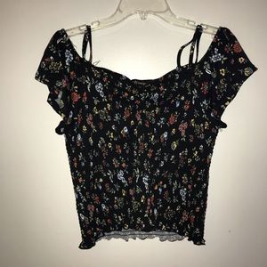 Black, floral, off the shoulder shirt